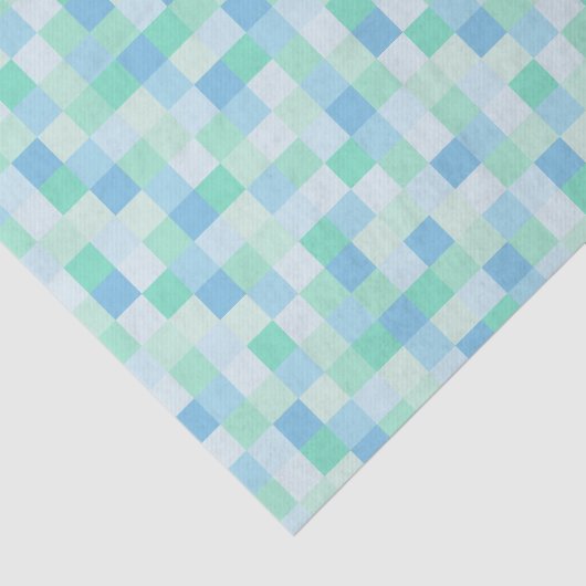 Blauw en Aqua Blue Squares Weefpapier Tissuepapier (Detail)