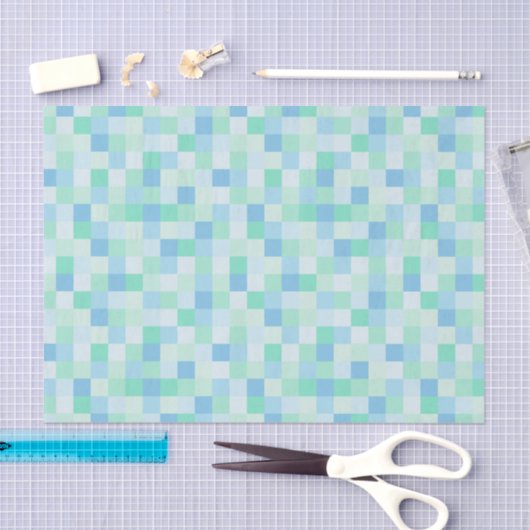 Blauw en Aqua Blue Squares Weefpapier Tissuepapier (Craft)