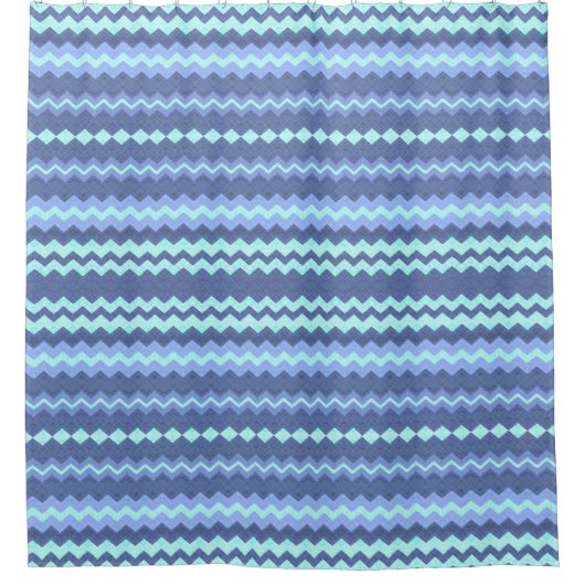 Blauw en Aqua Chevron Shower Curtain Douchegordijn (Voorkant)