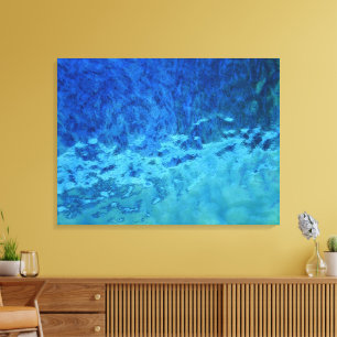 Blauw en aqua gebrandschilderd glas canvas afdruk