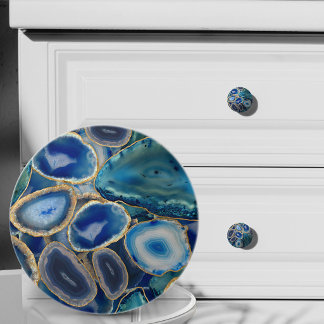 Blauw en aqua geode kristalpatroon keramische knop