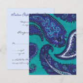 Blauw en Aqua Paisley Huwelijks Uitnodiging RSVP (Voorkant / Achterkant)