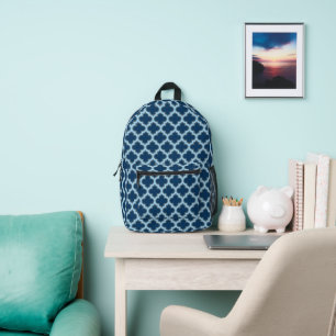 Blauw en Baby Blauw Trellis, Lattice, Quatrefoil Bedrukte Rugzak