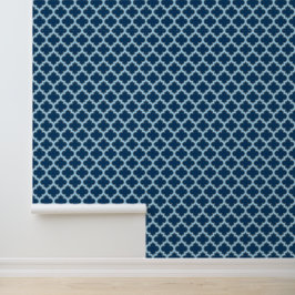 Blauw en Baby Blauw Trellis, Lattice, Quatrefoil Behang