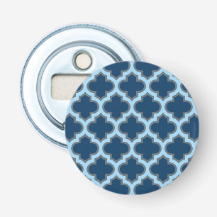 Blauw en Baby Blauw Trellis, Lattice, Quatrefoil Button Flesopener