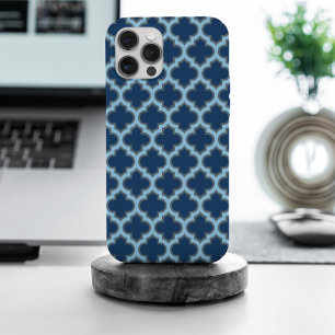 Blauw en Baby Blauw Trellis, Lattice, Quatrefoil iPhone 15 Pro Max Case