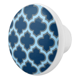 Blauw en Baby Blauw Trellis, Lattice, Quatrefoil Keramische Knop