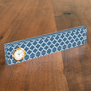 Blauw en Baby Blauw Trellis, Lattice, Quatrefoil Naambordje