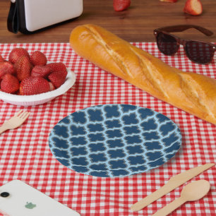 Blauw en Baby Blauw Trellis, Lattice, Quatrefoil Papieren Bordje