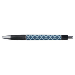 Blauw en Baby Blauw Trellis, Lattice, Quatrefoil Pen