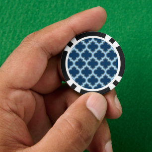 Blauw en Baby Blauw Trellis, Lattice, Quatrefoil Poker Chips
