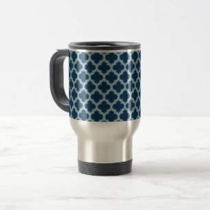 Blauw en Baby Blauw Trellis, Lattice, Quatrefoil Reisbeker