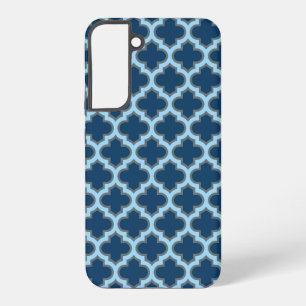 Blauw en Baby Blauw Trellis, Lattice, Quatrefoil Samsung Galaxy Hoesje