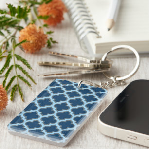 Blauw en Baby Blauw Trellis, Lattice, Quatrefoil Sleutelhanger