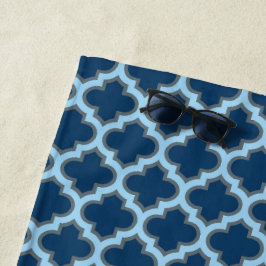Blauw en Baby Blauw Trellis, Lattice, Quatrefoil Strandlaken