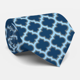 Blauw en Baby Blauw Trellis, Lattice, Quatrefoil Stropdas