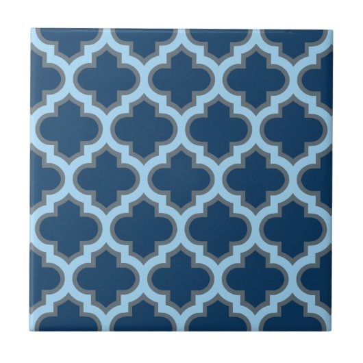 Blauw en Baby Blauw Trellis, Lattice, Quatrefoil Tegeltje (Voorkant)