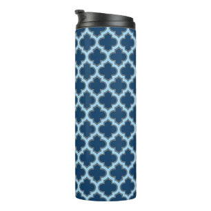 Blauw en Baby Blauw Trellis, Lattice, Quatrefoil Thermosbeker