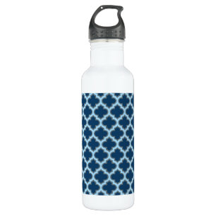 Blauw en Baby Blauw Trellis, Lattice, Quatrefoil Waterfles