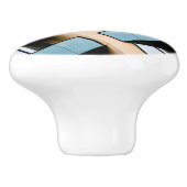 Blauw en Beige Abstract Keramische Knop (Zijkant)