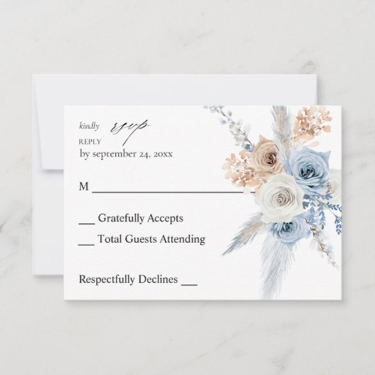 Blauw en beige Boho Floral no Meal RSVP 2 (Voorkant)