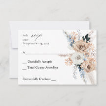 Blauw en beige Boho Floral no Meal RSVP