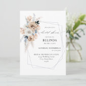 Blauw en beige Boho Floral Vrijgezellenfeest Kaart (Staand voorkant)