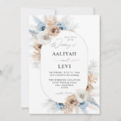 Blauw en beige Boho Floral Wedding 2 Kaart (Voorkant)