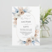 Blauw en beige Boho Floral Wedding 2 Kaart (Staand voorkant)