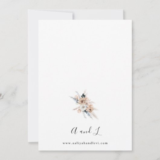 Blauw en beige Boho Floral Wedding 2 Kaart (Achterkant)