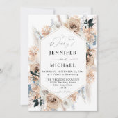 Blauw en beige Boho Floral Wedding Kaart (Voorkant)