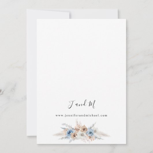 Blauw en beige Boho Floral Wedding Kaart (Achterkant)