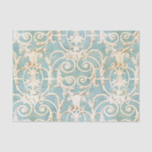  blauw en beige Damask Patroon