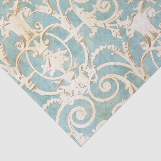 blauw en beige Damask Patroon Tissuepapier (Detail)