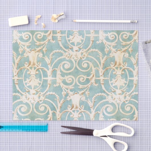 blauw en beige Damask Patroon Tissuepapier (Craft)
