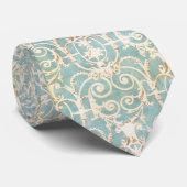 blauw en beige Damask Pattern Stropdas (Opgerold)