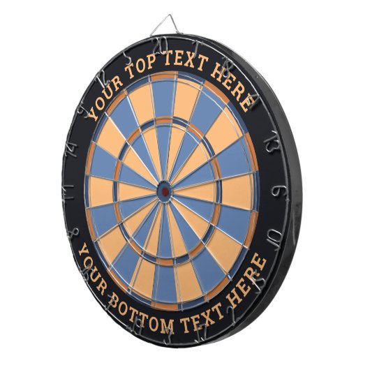 Blauw en Beige Dartbord met aangepaste tekst (Voorkant Rechts)