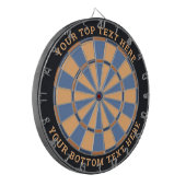 Blauw en Beige Dartbord met aangepaste tekst (Voorkant Links)