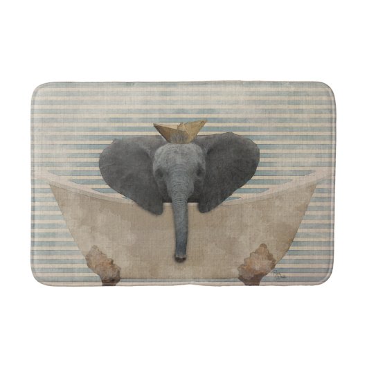 Blauw en beige gestreept Elephant Tub Bath Mat (Voorkant)