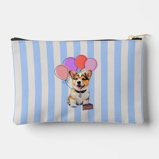 Blauw en beige gestreepte Corgi-verjaardagsfeest  Etui (Achterkant)