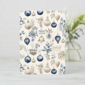Blauw en beige Kerst Ornamenten Patroon Feestdagenkaart (Staand voorkant)