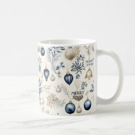 Blauw en beige Kerst Ornamenten Patroon Koffiemok