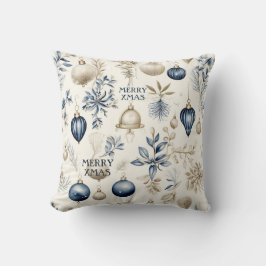 Blauw en beige Kerst Ornamenten Patroon Kussen