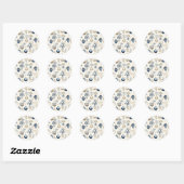 Blauw en beige Kerst Ornamenten Patroon Ronde Sticker (Vel)