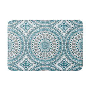 Blauw en beige modern mandala patroon badmat