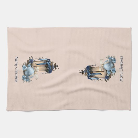 Blauw en Beige Moderne Kerst Keuken Handdoek (Horizontaal)