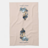 Blauw en Beige Moderne Kerst Keuken Handdoek (Verticaal)