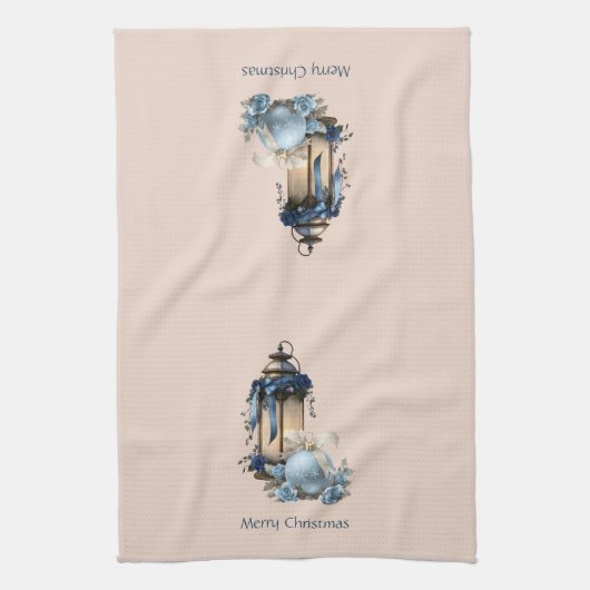 Blauw en Beige Moderne Kerst Keuken Handdoek (Verticaal)