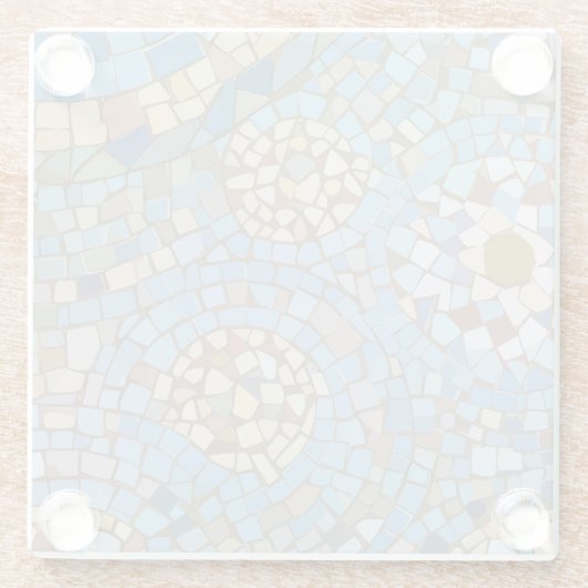 Blauw en beige mozaïek Tegels kunstpatroon Glazen Onderzetter (Achterkant)