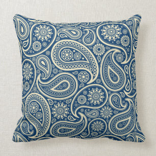Blauw en beige  paisley patroon kussen